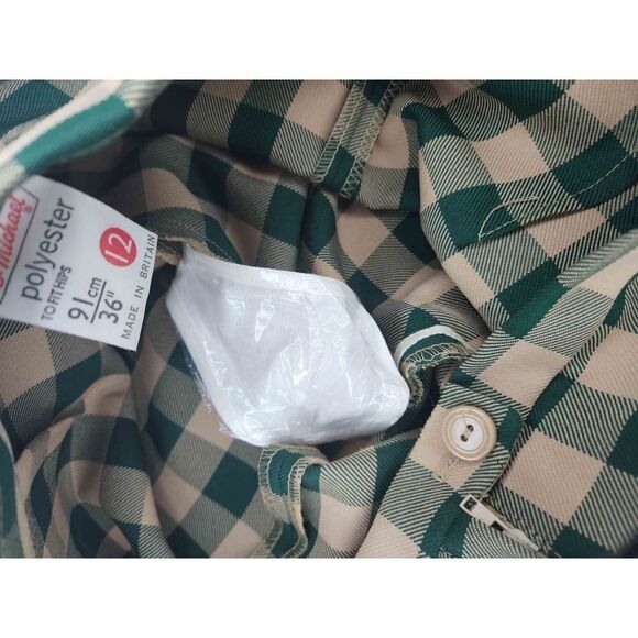 Checkered Bell Bottom 70s Polyester Britain Sz Sm Pants Pleated Trouser Green Wi - Picture 7 of 7